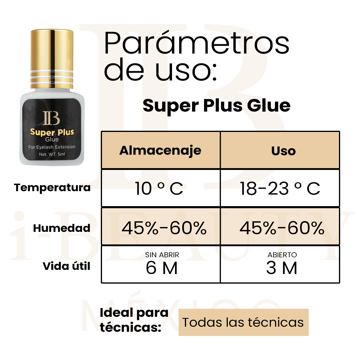 Parámetros del adhesivo ib tapa dorada Super plus 